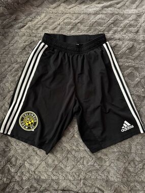 Columbus Crew Retro Adidas Black Shorts with White Stripes
